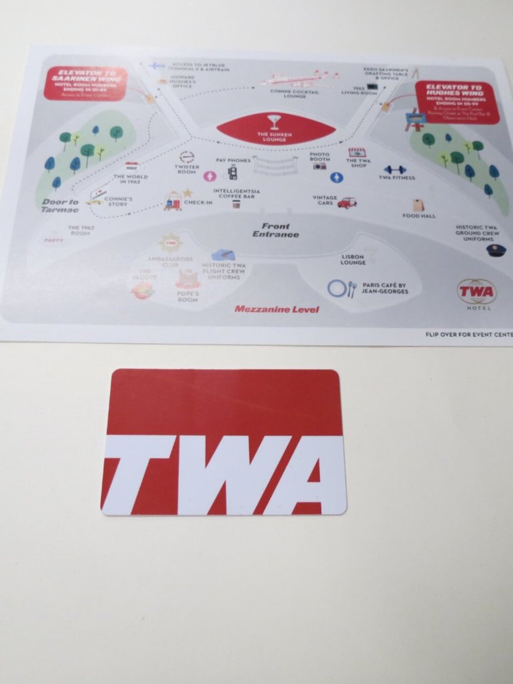 TWA New Hotel Map Card & HOTEL Room KEY CARD JFK Airport NY Eero Saarinen